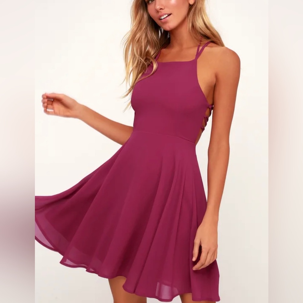 Lulus Good Deeds Magenta Lace-Up Dress
